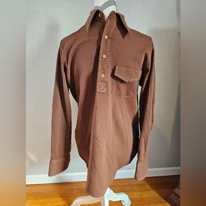 Vintage Brown Half Button-Up Shirt Men's size Medium